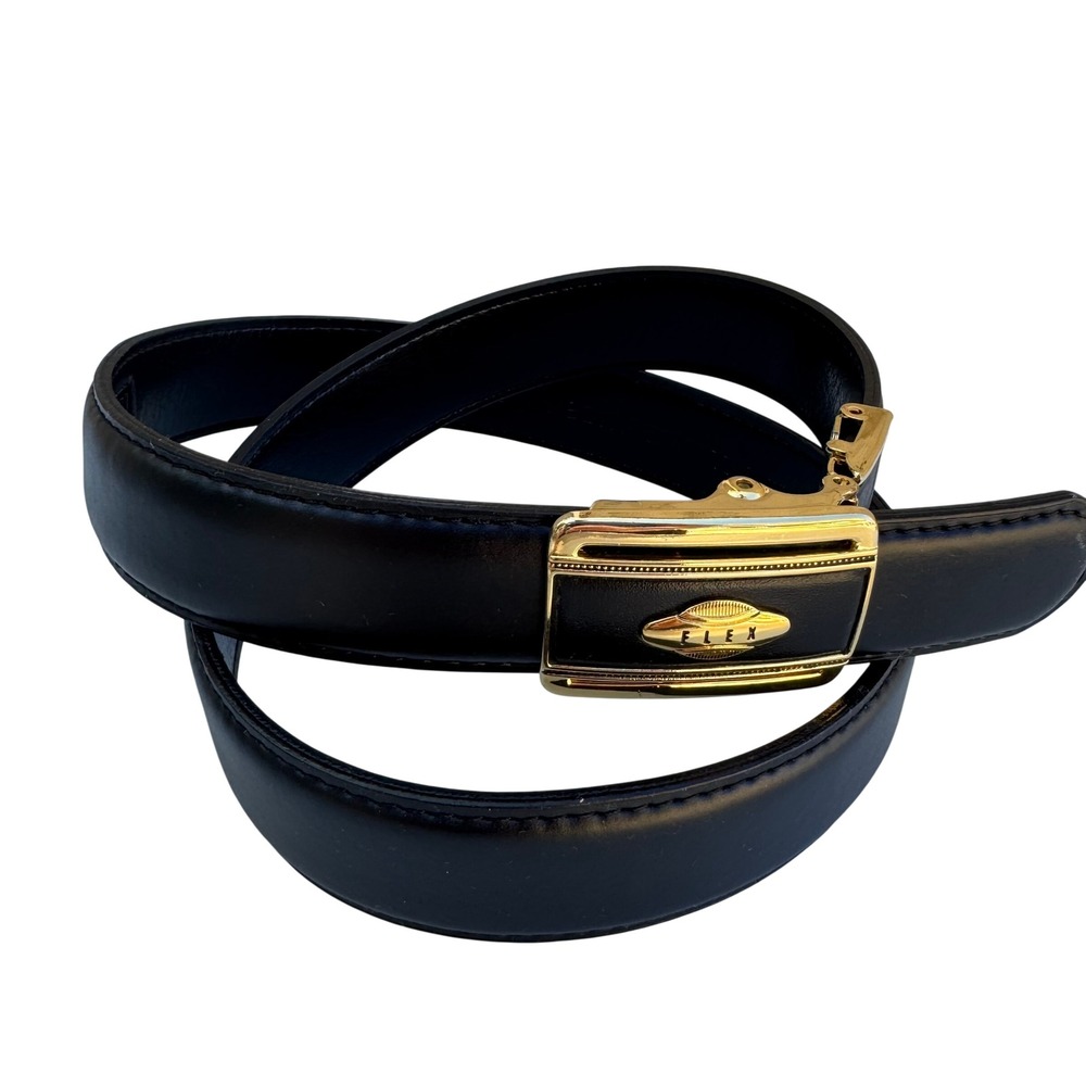 Flex Vintage 90s Y2K Minimalist Executive Black Leather Ratchet Dress Belt USA